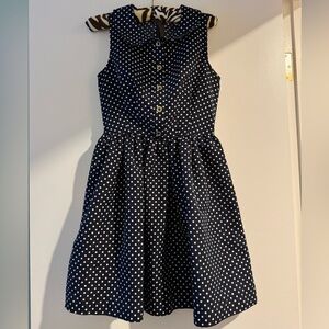 Juicy Couture Navy and White Polka Dot Dress with collar size 0